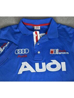 Audi Polo Shirt Mens Small Blue Audi Sport Racing Motorsport Embroidered Cotton